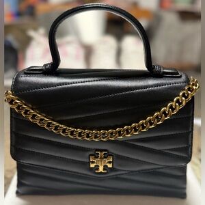 Tory Burch Kira Chevron Satchel leather Bag with Gold Chain